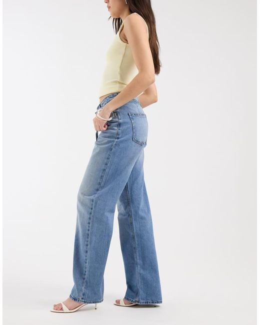 River Island Blue Tie Detail Waist Wide Leg Jeans