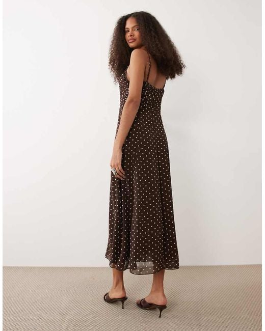 Mango Brown Strappy Maxi Dress With Ruched Waist