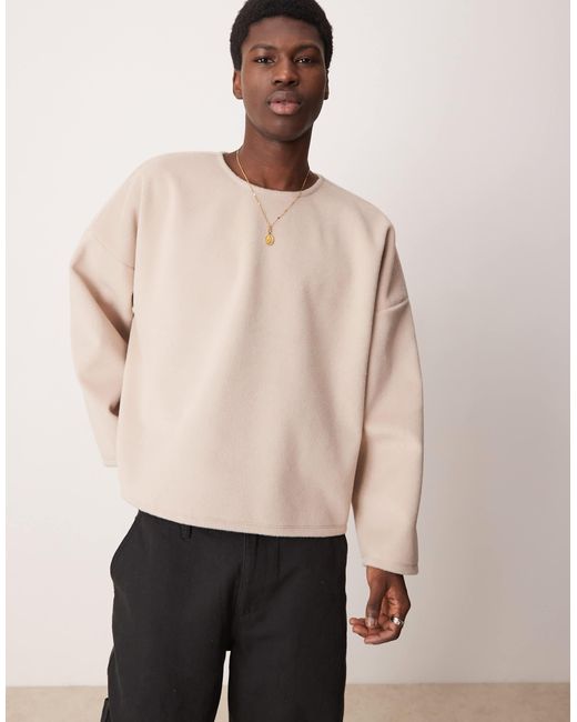 ASOS – kastiges super-oversize-sweatshirt aus strukturiertem fleece in Natural für Herren