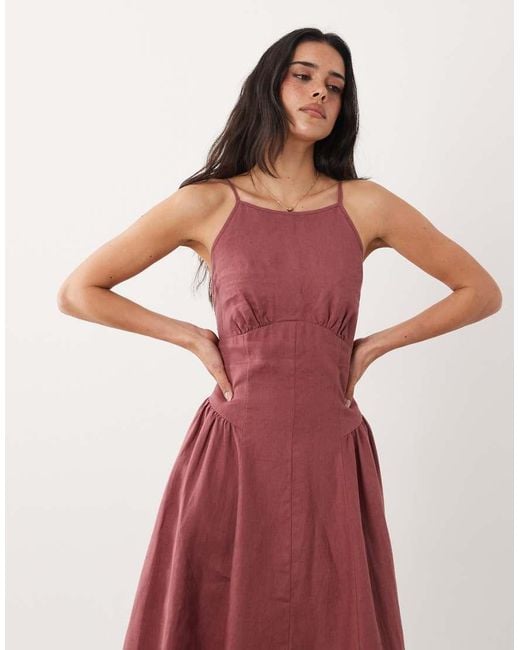 Abercrombie & Fitch Red High Neck Midi Dress With Dipped Waist