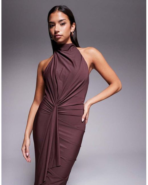 ASOS Purple Sculpting Jersey High Neck Drape Ruffle Maxi Dress
