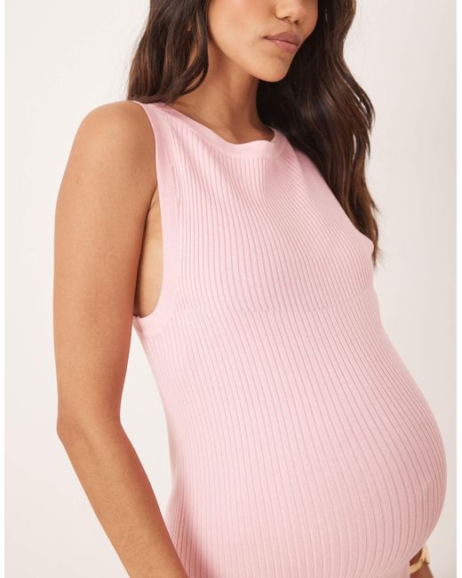 Asos design maternity - robe longueur mollet en maille côtelée à encolure bateau ASOS en coloris Pink