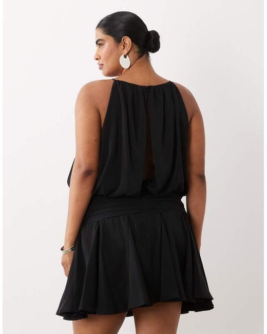 ASOS Black Asos Design Curve Satin High Neck Drop Waist Flippy Mini Dress
