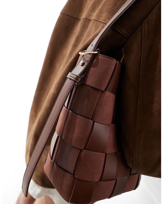ASOS Brown – gewebte beuteltasche aus wildlederimitat und kunstleder