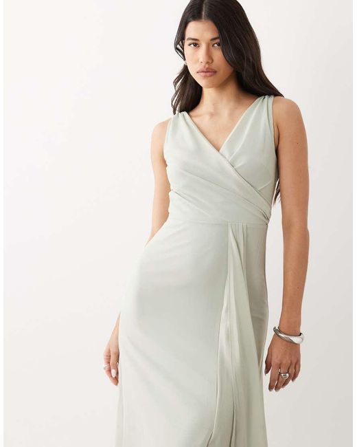 TFNC London White Bridesmaid Chiffon Wrap Top Draped Maxi Dress