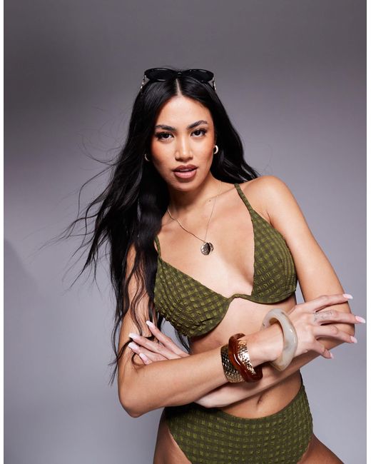 ASOS Green Lizzie Seersucker Monowire Bikini Top