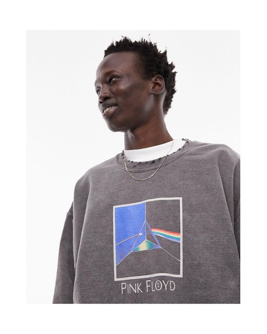 Topman Black Oversized Sweatshirt With Pink Floyd Print for men