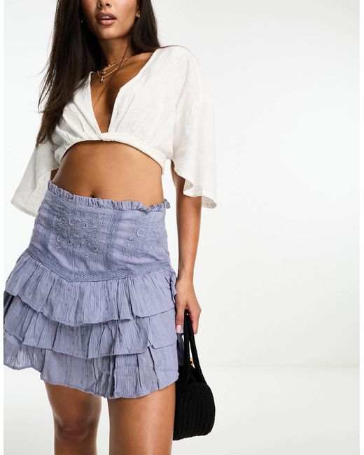 Jupe style western à ourlet volanté Mango en coloris Blue
