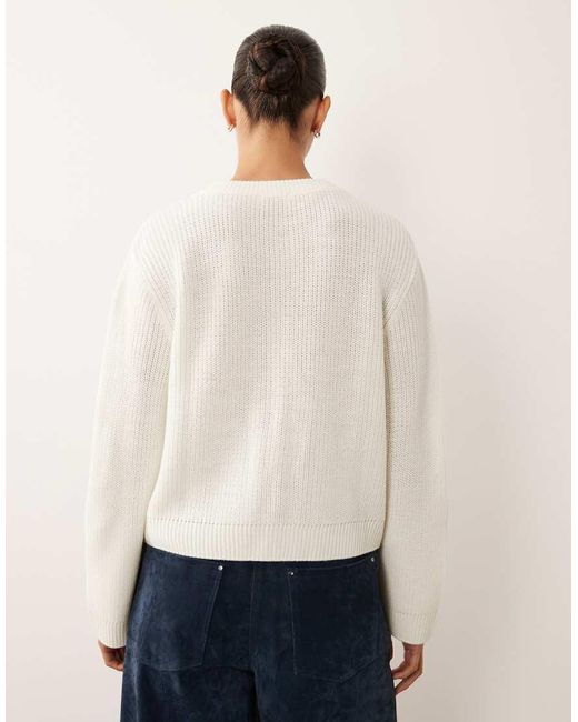 Miss Selfridge White Knitted Crew Cardigan With Bow Pocket Detail