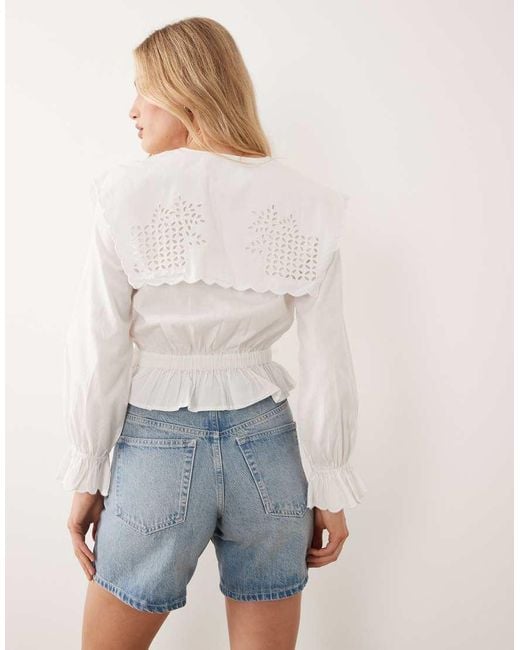 River Island White Broderie Detail Cropped Shirt