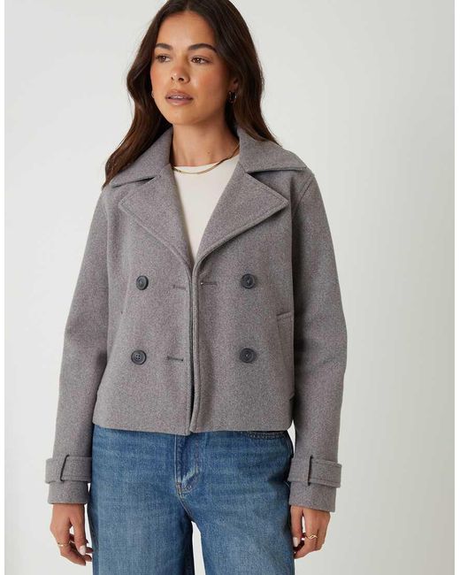 Threadbare Gray Faux Wool Cropped Trench Coat