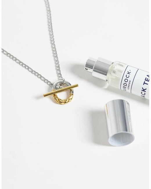 Reclaimed Vintage White Unisex Stainless Steal Chain With T Bar Mixed Metal Necklace