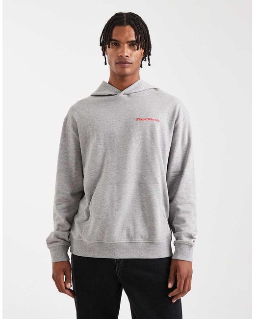 Asos Felpa Grigia Cappuccio Rosso Felpa Mélange Con Cappuccio E