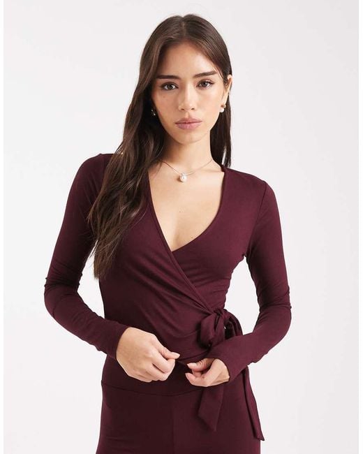 Miss Selfridge Red Sculpted Wrap Top