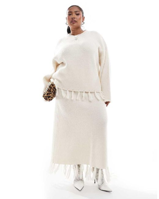 Jersey Con Mangas Anchas Y Flecos En El Bajo De Mezcla De Lana De (Parte De Un Conjunto)-Blanco 4th & Reckless de color White