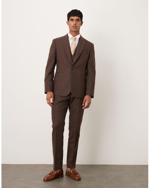 Chaqueta De Traje De Corte Slim Con Patrón De Espiga De Tejido Con Lana De ASOS de hombre de color Brown