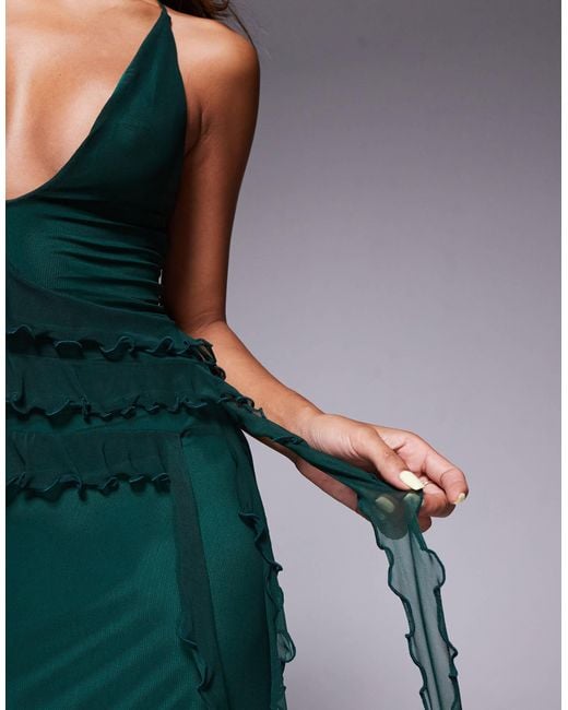 ASOS Blue Ruffle Maxi Dress With Tie Up Back