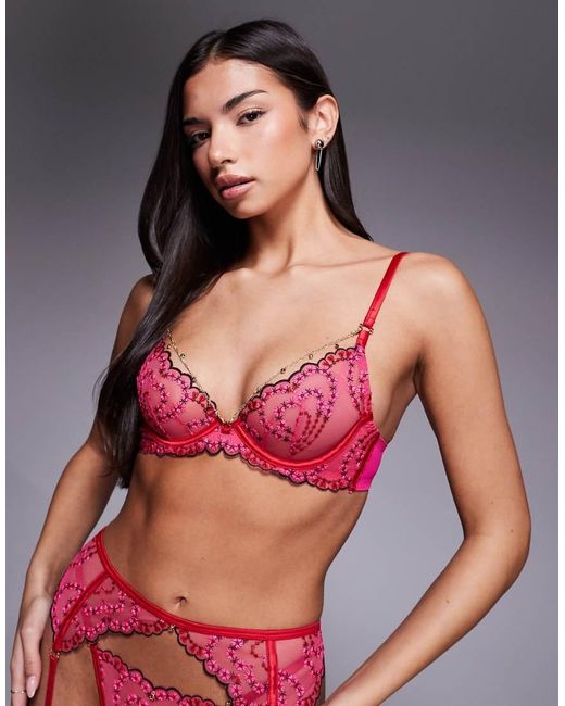 Ann Summers Pink Cupid's Love Non Padded Plunge Bra With Detachable Chain