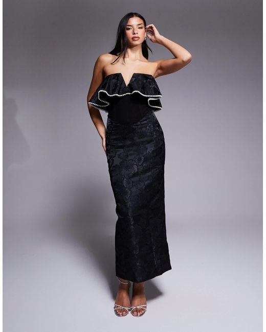 elegant maxi dress with sleeves Black & Gold Long Sleeve Metallic Maxi Dress - Event Dresses