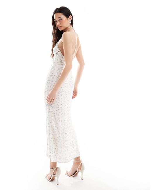 Bershka White Halterneck Tie Front Maxi Dress
