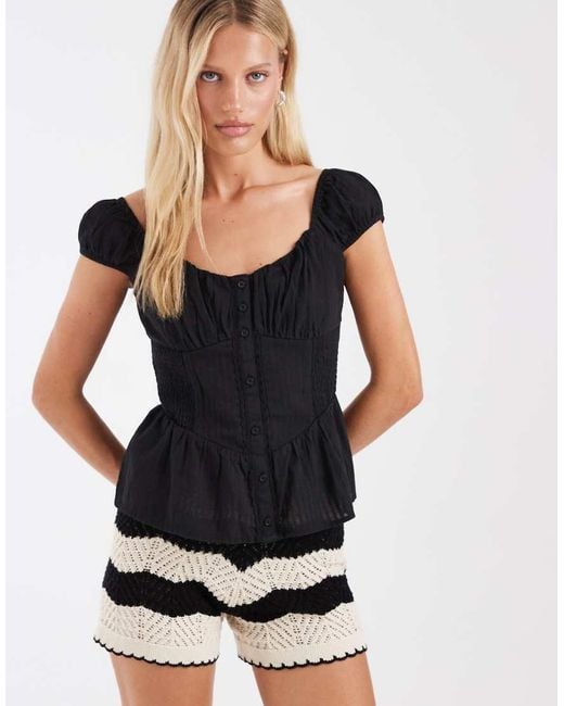 Hollister Black Sweetheart Neckline Peplum Top