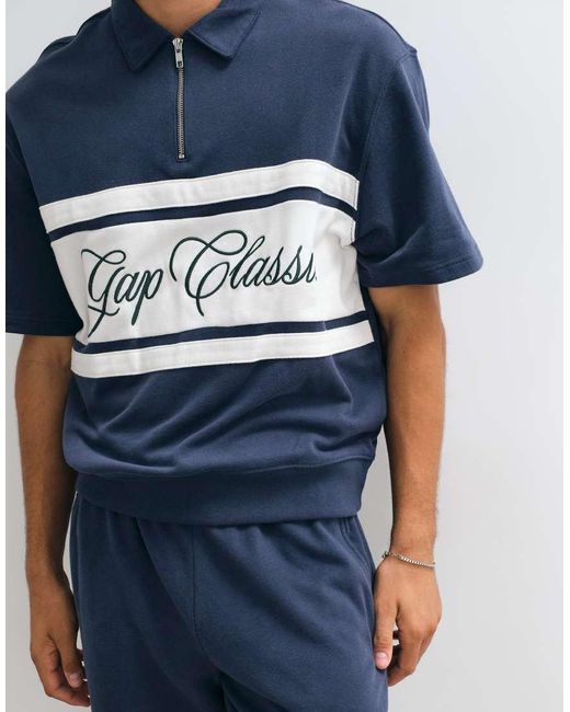 Gap Blue Vintage Sports Chest Logo Polo Sweat Co-Ord for men