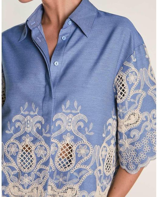 Glamorous Blue Embroidered Oversize Shirt