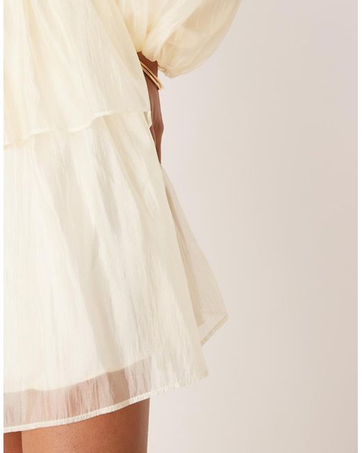 Gina Tricot Natural Long Sleeve V Neck Mini Dress