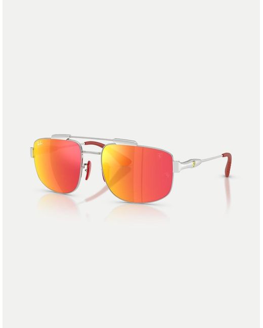 Ray-Ban Rb3789M Scuderia Ferrari Collection Square Sunglasses With Mirrored Lens
