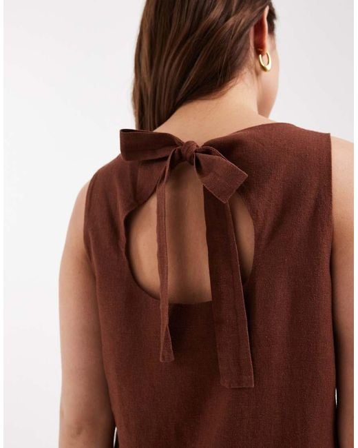 New Look Brown Linen Blend Tie Back Mini Dress
