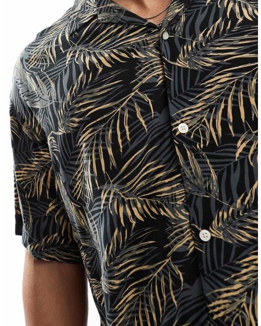Jack & Jones Gray Revere Collar Tropical Print Short Sleeve Shirt for men
