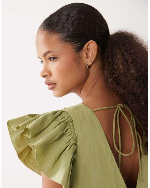 ASOS Natural Tie Front V Neck Mini Dress