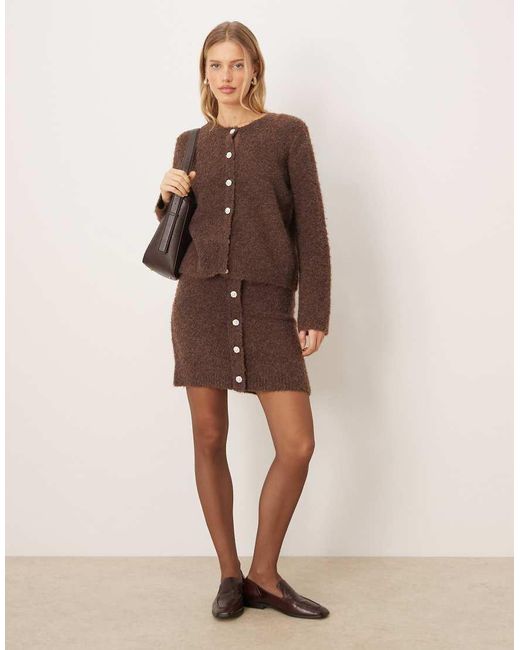 Y.A.S Brown Boucle Cardigan Co-ord With Ornate Buttons