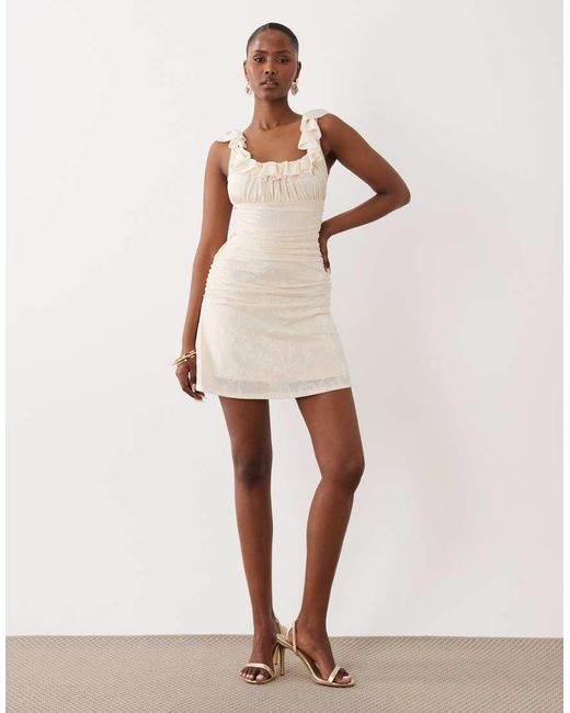 ASOS Natural Square Neck Devore Mini Dress With Lace-up Back