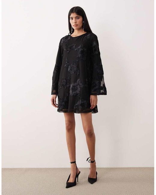 Gina Tricot Black Long Wide Sleeve Sleeve Flowy Mini Dress With Open Back