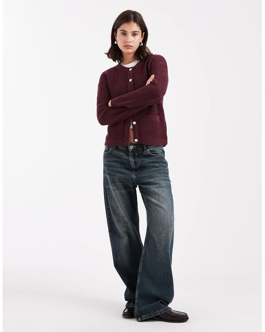 Brave Soul Red Fisherman Knit Cardigan With Gold Buttons And Pocket Detail