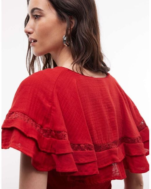 Reclaimed Vintage Red Chiffon Cape Top