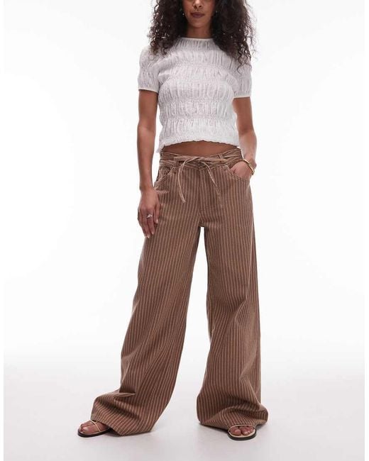 Mango Brown Tie Waist Relaxed baggy Striped Jean