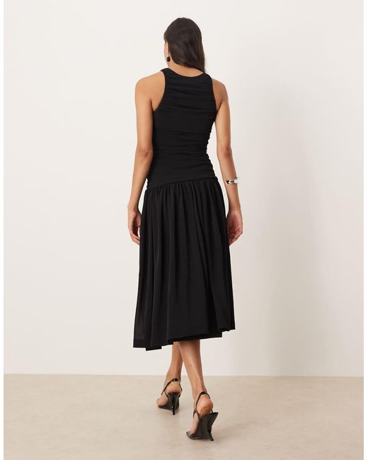 Mango Black Drop Hem Ruched Midaxi Dress