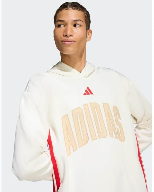 Adidas Originals White Stadium Graphic Hoodie for men