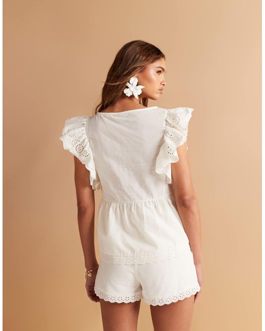 ASOS Natural Cotton Tie Side Lace Trim Top