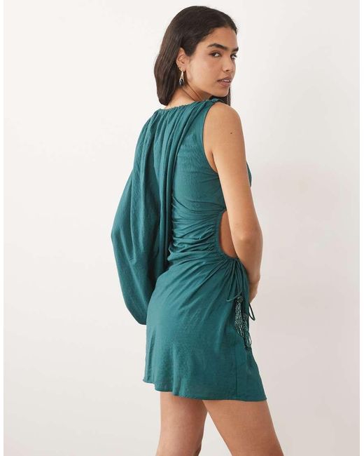 ASOS Green One Shoulder Blouson Mini Dress With Cut Out Waist