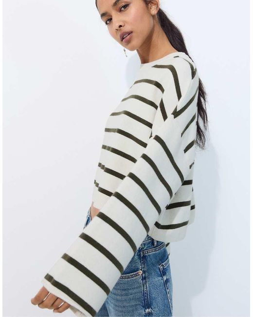Stradivarius Blue Wide Sleeve Cropped Knit Jumper