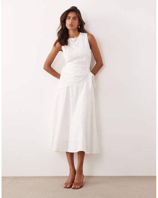 Mango Pink Linen Mix Sleeveless Midi Dress With Scarf Waist Detail