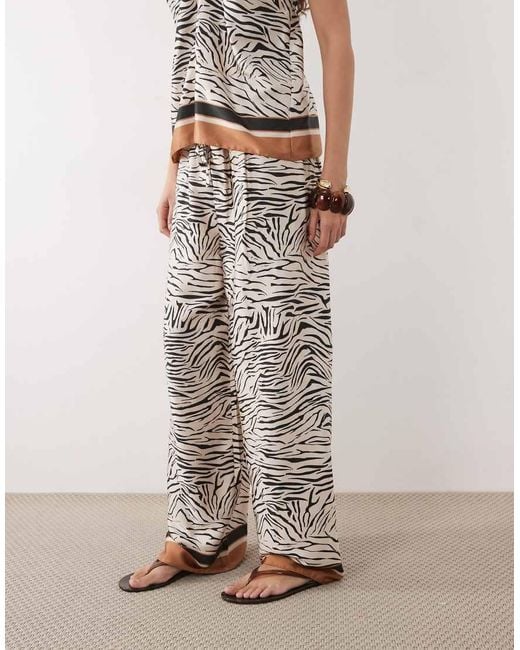 River Island White Satin Zebra Print Wide Leg Trousers