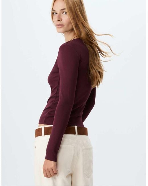 Maglietta Basic A Maniche Lunghe Color Melanzana di Stradivarius in Purple