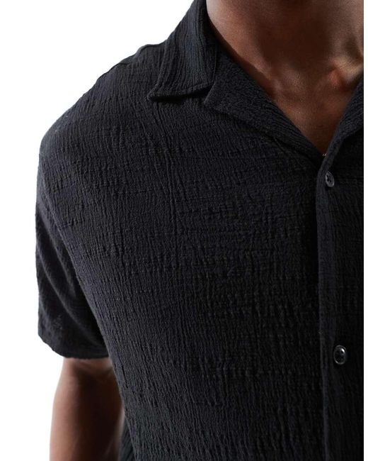 Camicia Nera Testurizzata Con Colletto A Rever di Jack & Jones in Black da Uomo