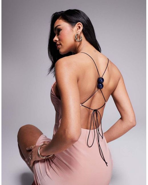 ASOS Pink Sleeveless With Strappy Open Back With Bead Detail Maxi Dress