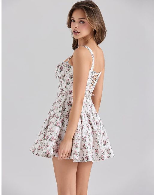 House Of Cb White Calia Print Stretch Cotton Mini Dress