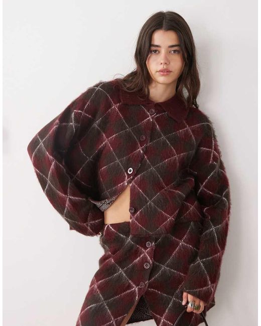 The Ragged Priest Brown Argyle Standard Knitted Cardigan